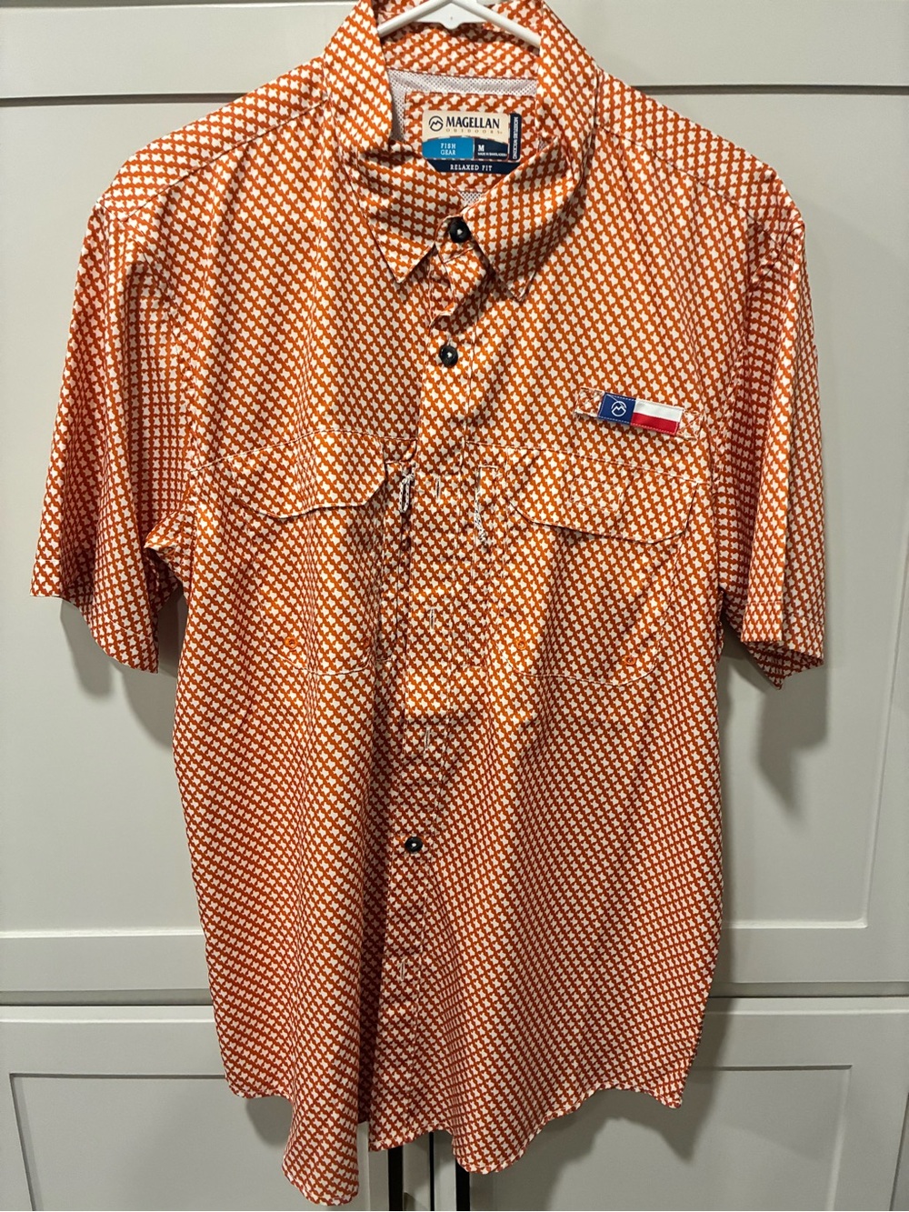 Magellan Outdoors Men’s burnt Orange Geometric Texas Short-Sleeve Button Shirt